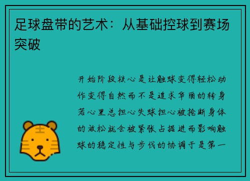 足球盘带的艺术：从基础控球到赛场突破